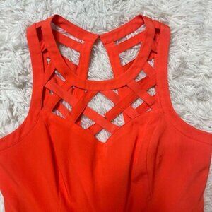 GUESS Neon Orange Dress Mini Cut Out Lattice A-Line Size 2 XS Party